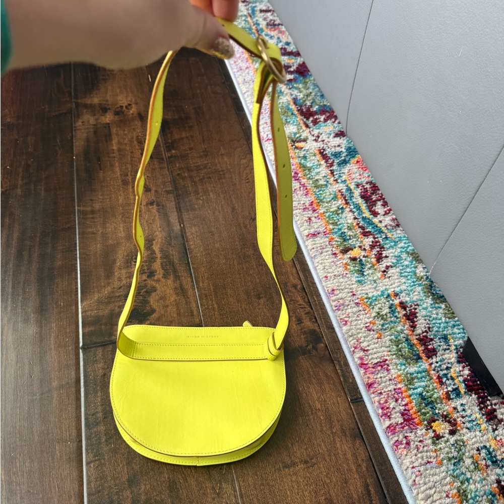 MINOR HISTORY Line Crescent Belt Bag Purse Fanny Pack Green Yellow Leather - Picture 5 of 9